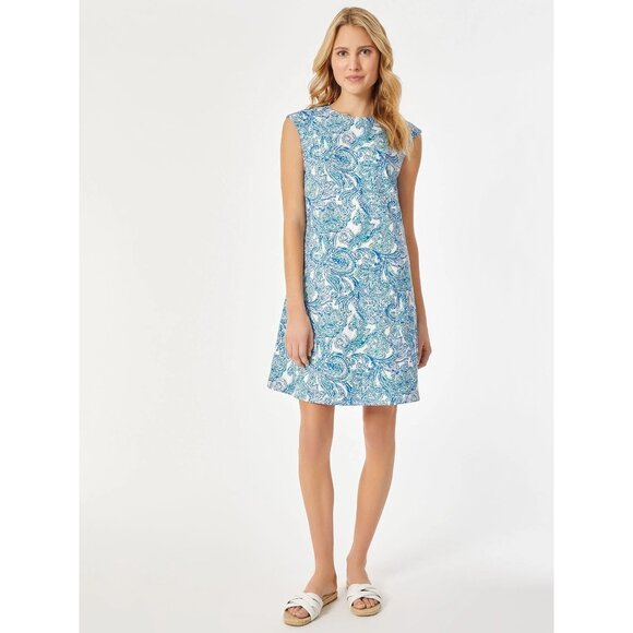 Jones New York Cap Sleeve Linen Blend Shift Dress in Light Sapphire Multi Size L - Picture 1 of 9